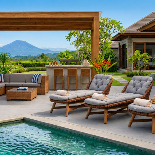 lounge daybed with natural wood dunga