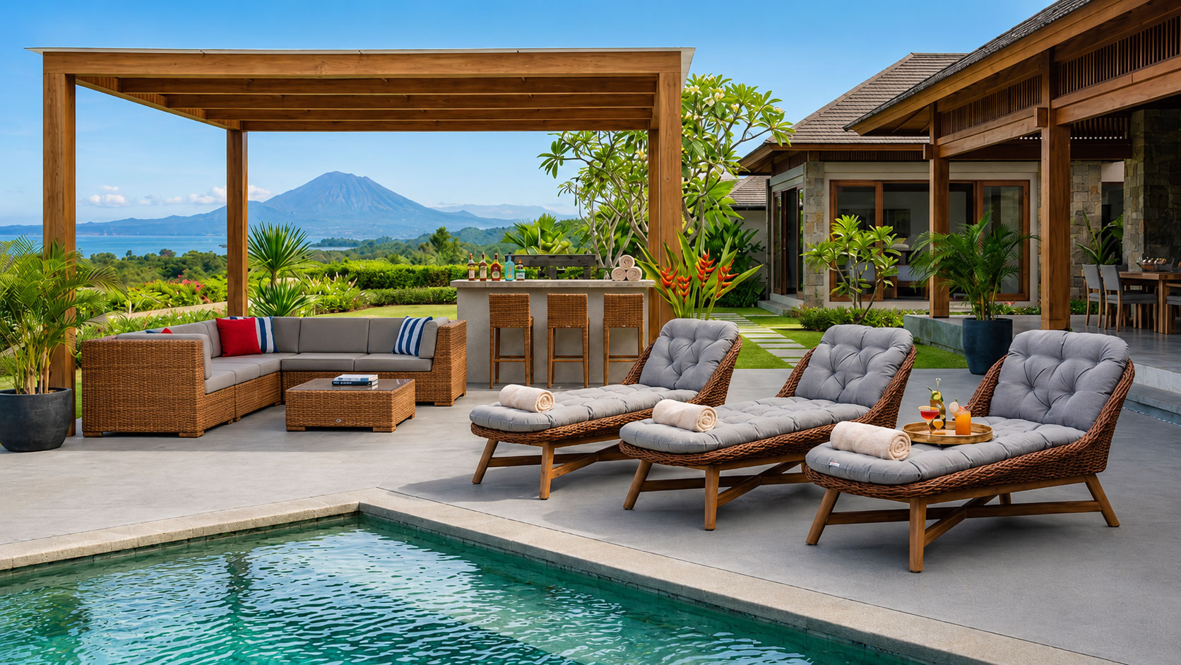 lounge daybed with natural wood dunga