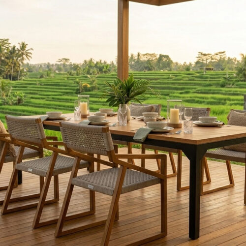 arm chair wooden rope woven balcony furniture karimata