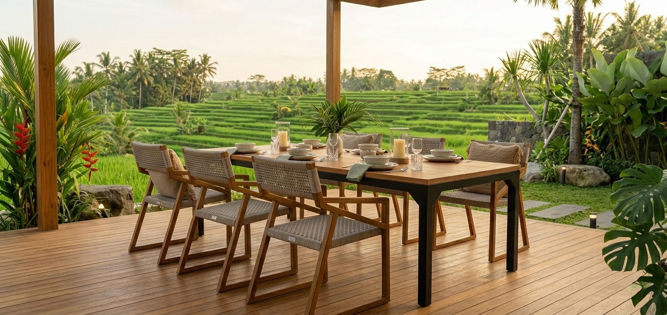 arm chair wooden rope woven balcony furniture karimata