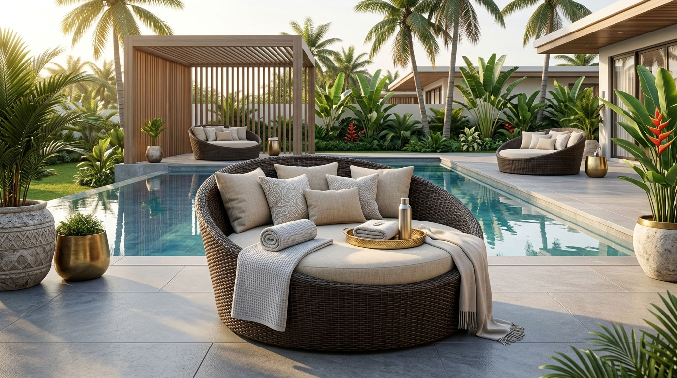 wicker round daybed for resorts outdoor honeymoon small