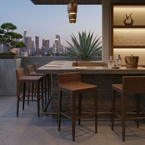 High Bar Chairs Tall Height Wicker Stool SQ Low Back is sturdy tall chair for bar counters. Built with an aluminum frame and weatherproof synthetic rattan