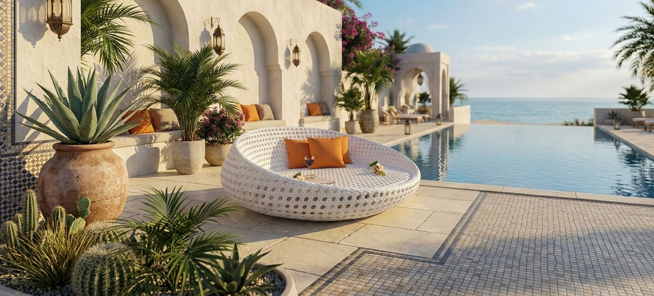 patio round daybed weatherproof the stone