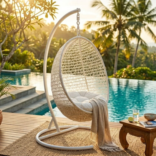 swing egg chair wicker hanging seat cacoon loom