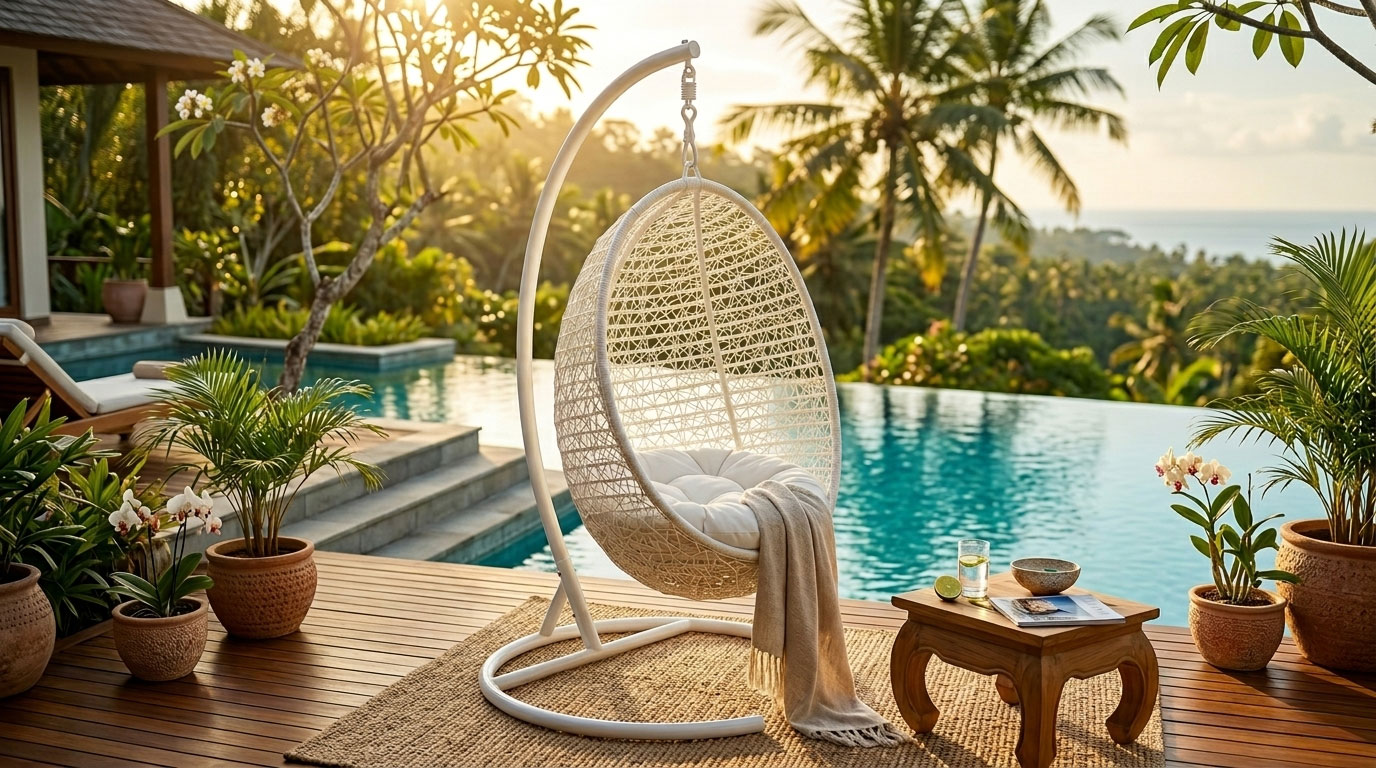 swing egg chair wicker hanging seat cacoon loom