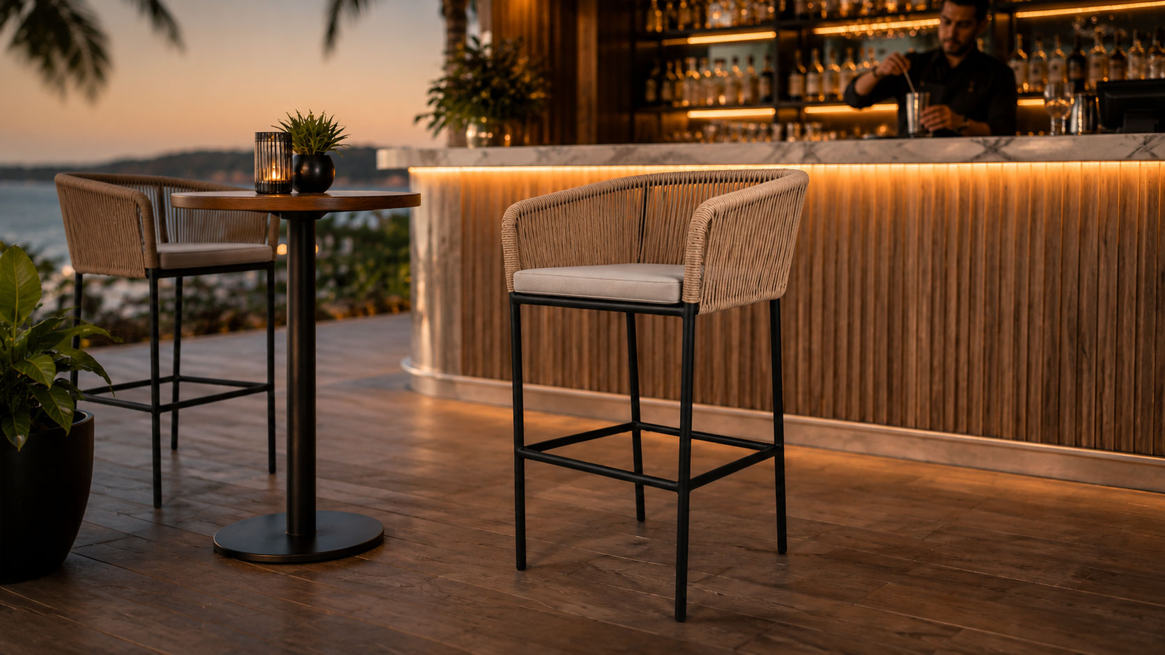 high bar chair tall stools rope weaving furniture funston