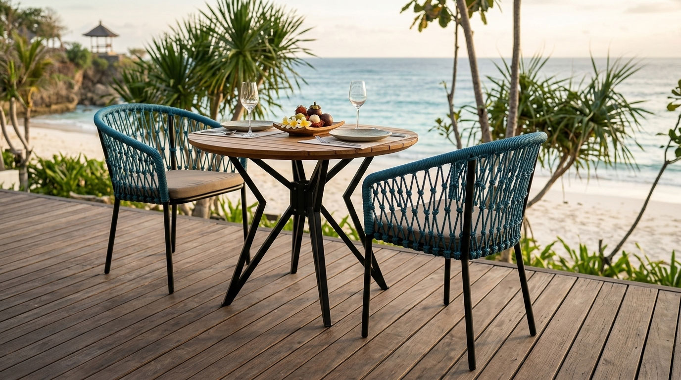 rounded dining table teak wood surface star leg