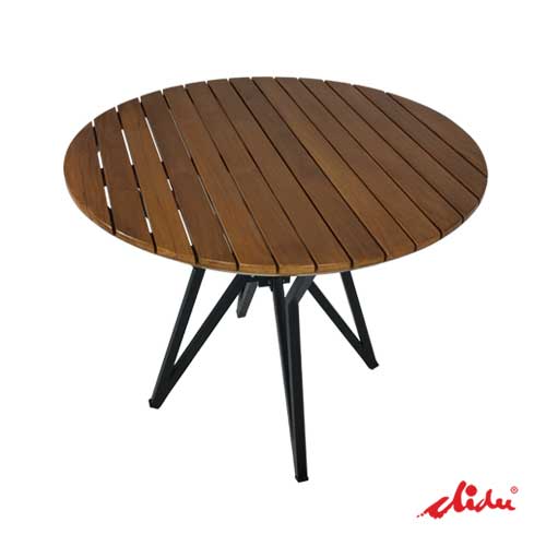 rounded dining table teak wood surface star leg