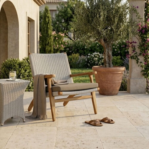 lounge chair wooden frame wicker rope seat balaclava