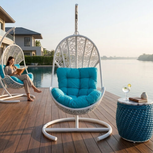 Hanging wicker chair for premium villa and resorts patio Henzel has a sturdy construction frame and weatherproof materials. Best choice for luxury hotels