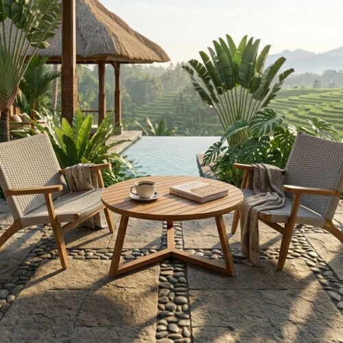 round teak coffee table for indoor & outdoor use EMI